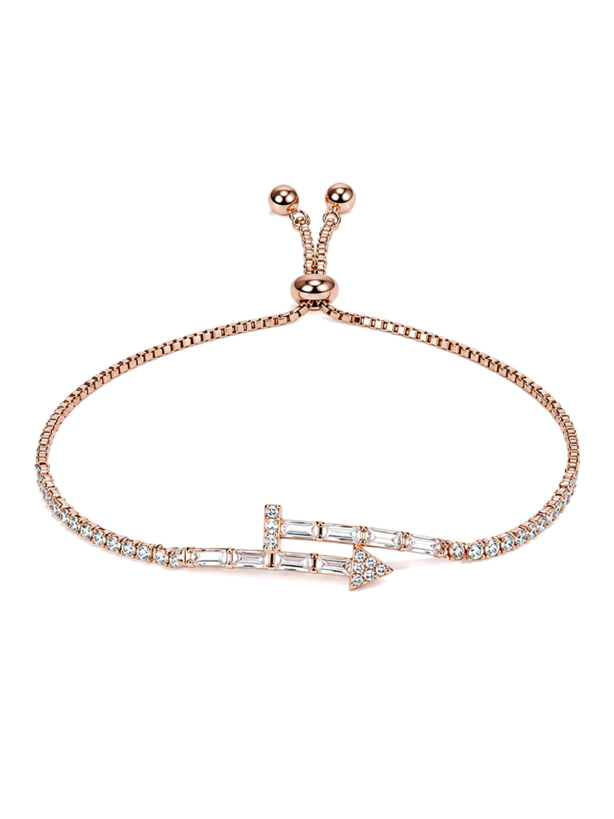 Rose Gold Baguette Arrow Adjustable Bracelet