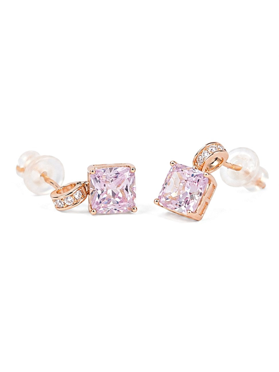 Rose Gold Pink Stone Stud Earrings