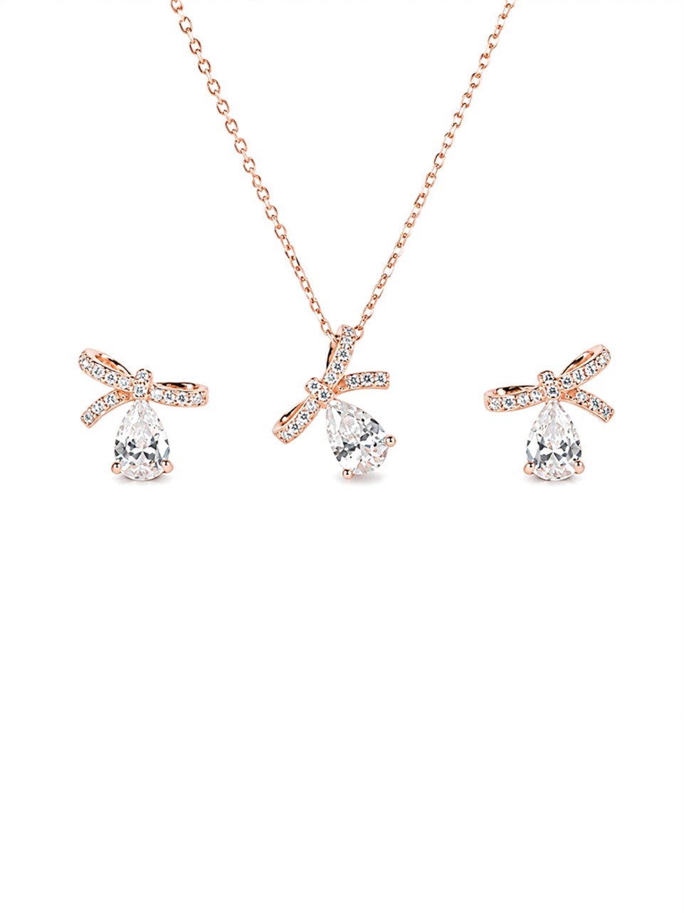 Rose Gold Bow Ribbon Necklace and Earring Set