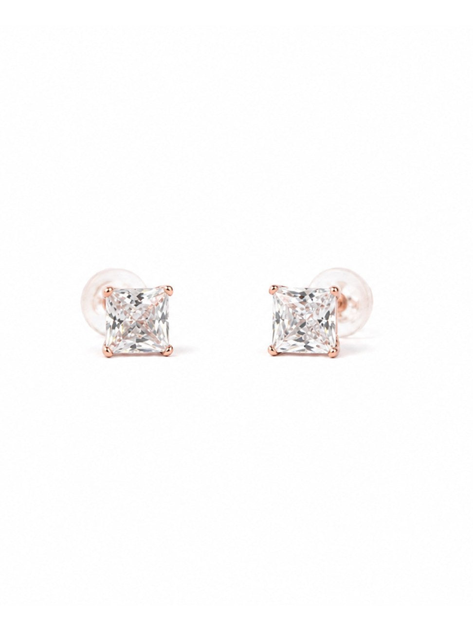 Rose Gold Square Crystal Stud Earrings