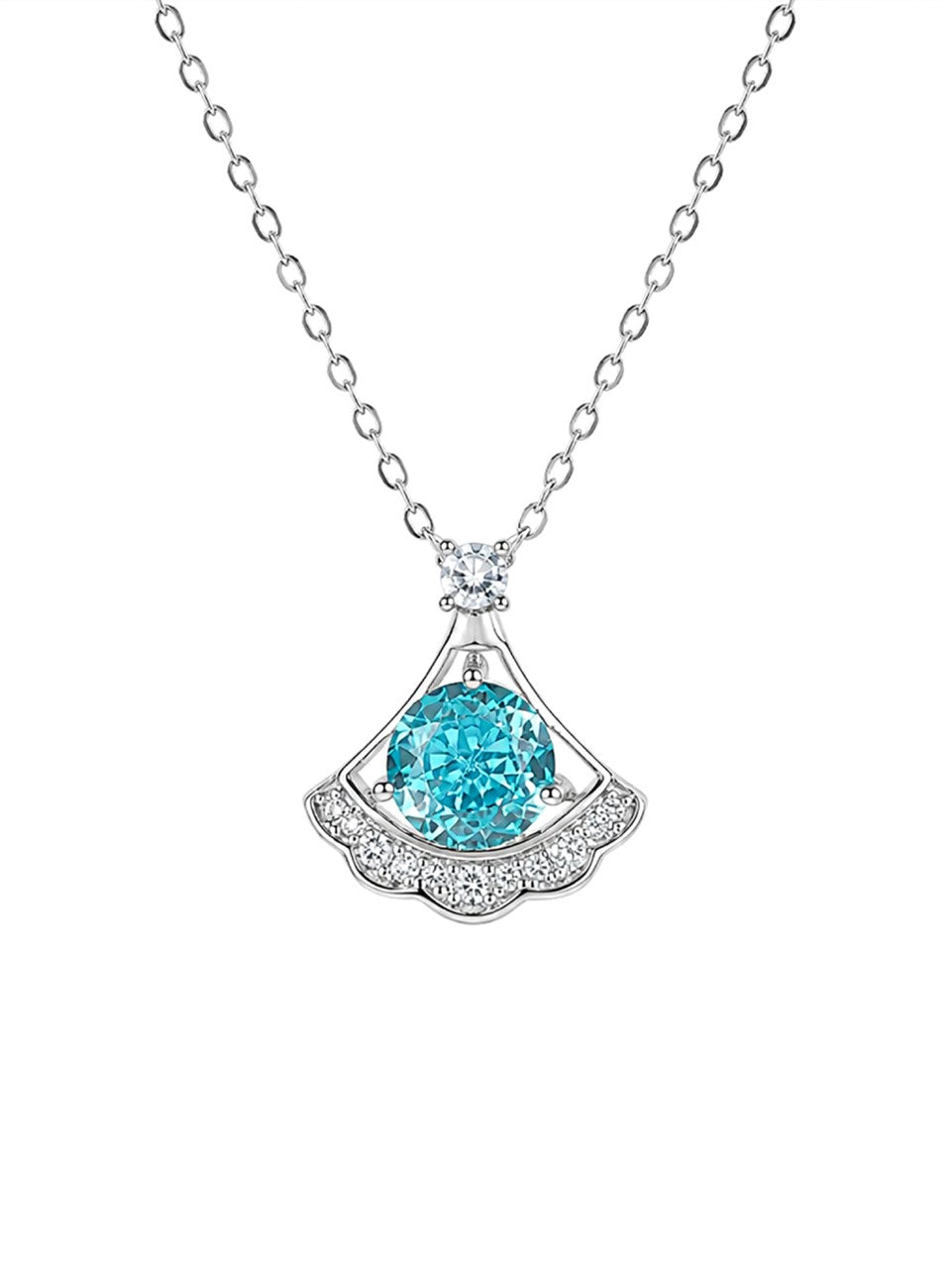 Silver Halo Blue Gemstone Necklace