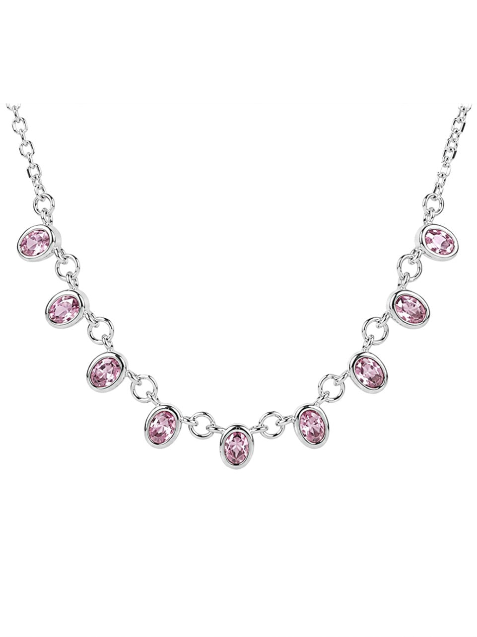 Silver Pink Stone Cluster Necklace