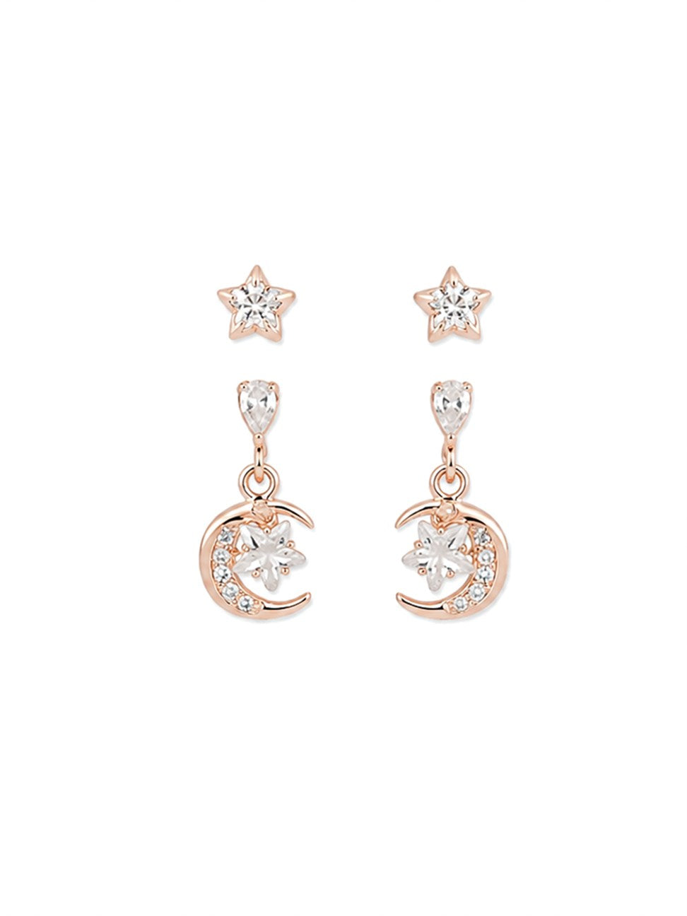 Rose Gold Star and Moon Dangle Earrings