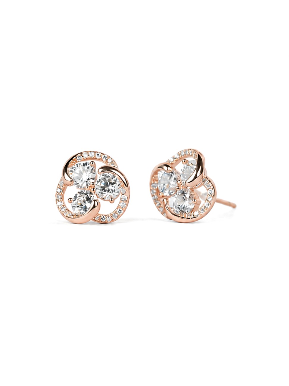 Rose Gold Round Halo Stud Earrings