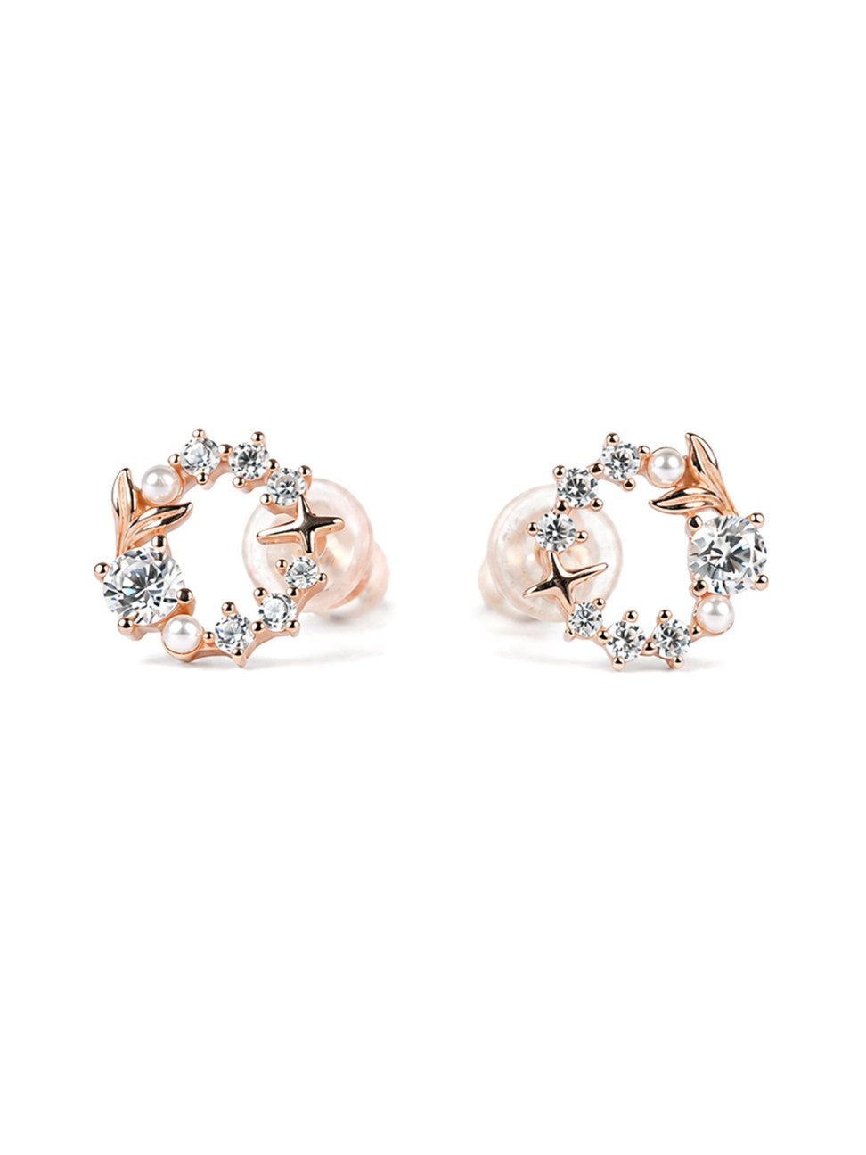 Rose Gold Floral Crystal Stud Earrings