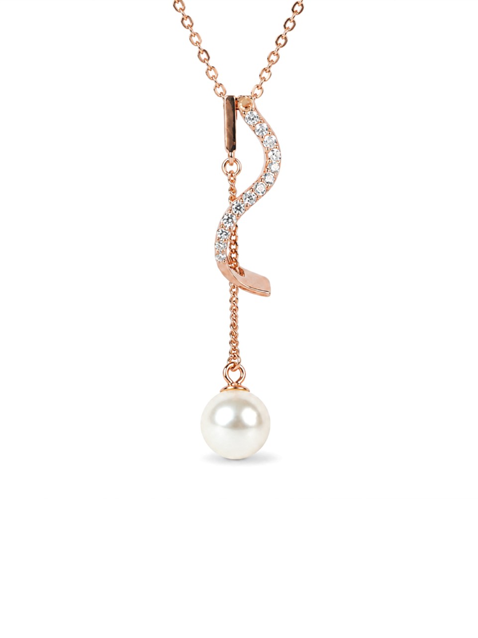 Rose Gold Curved Pearl Drop Necklace