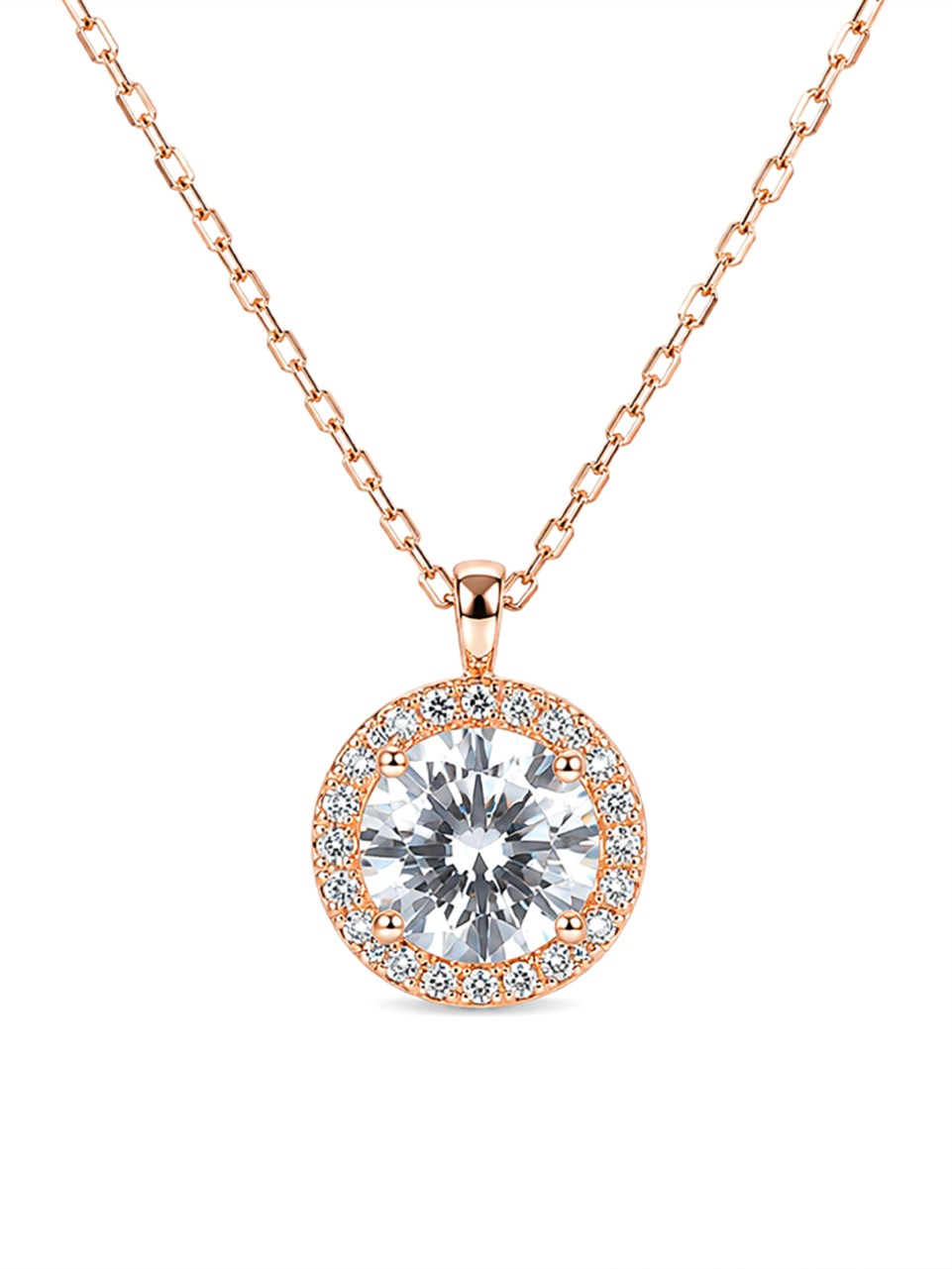 Rose Gold Round Halo Pendant Necklace