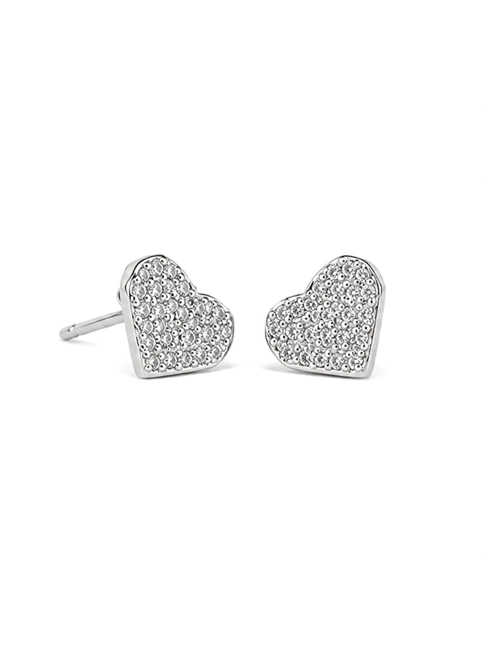 Silver Pave Heart Stud Earrings