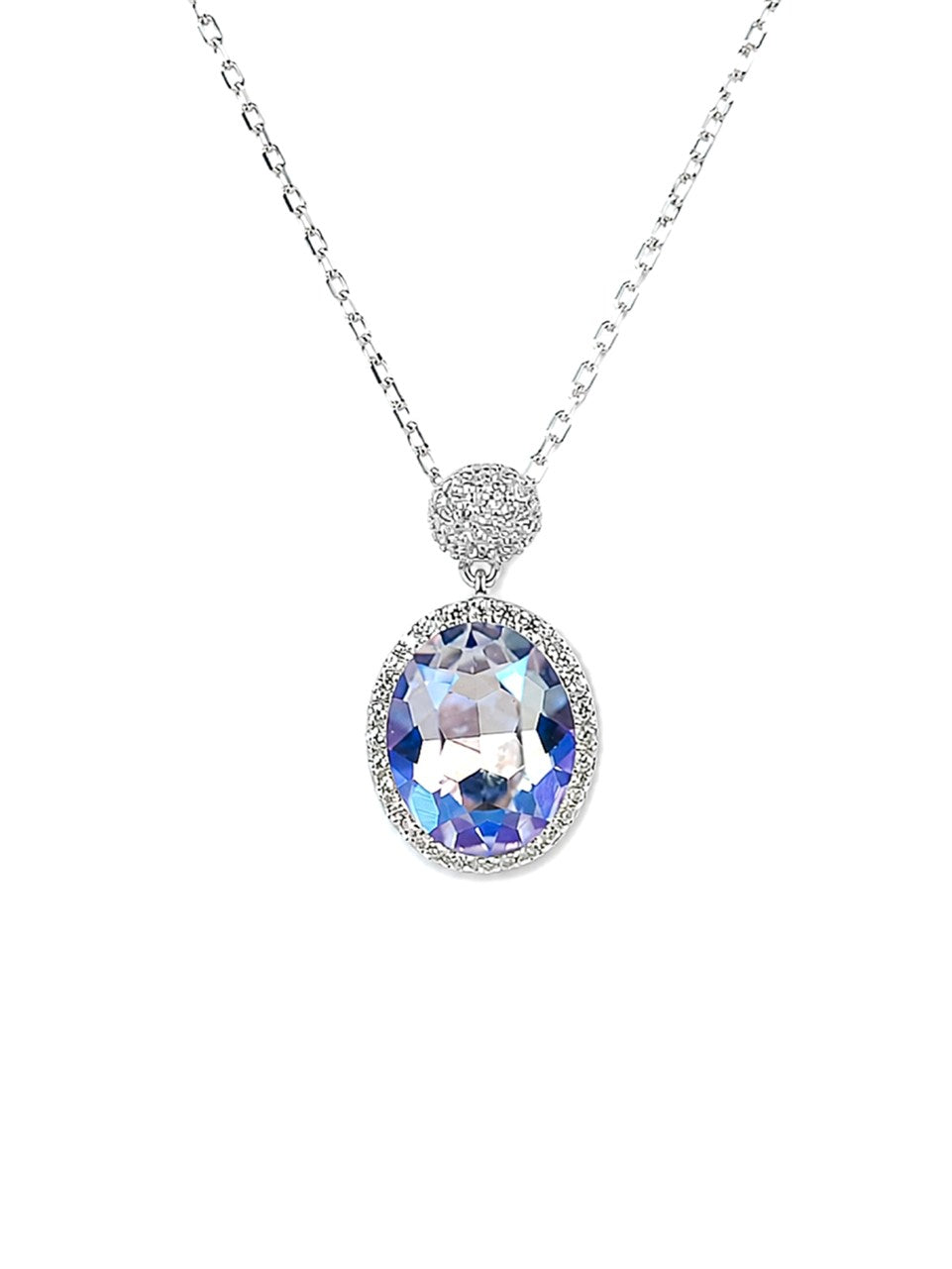 Silver Oval Blue Gemstone Necklace