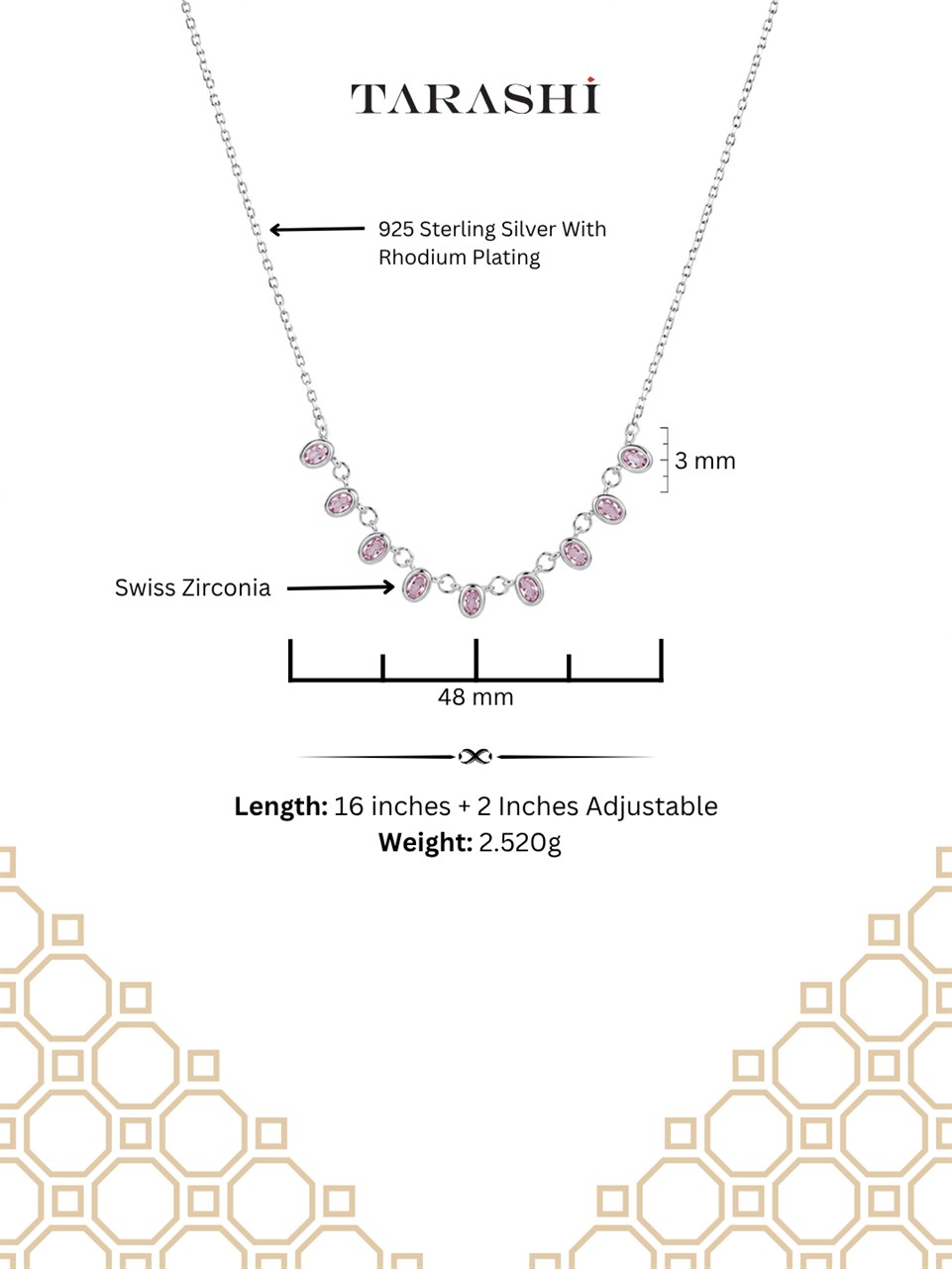 Silver Pink Stone Cluster Necklace