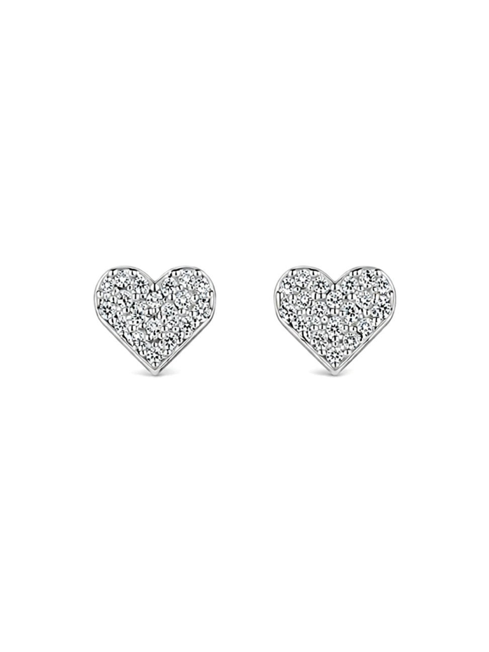 Silver Pave Heart Stud Earrings
