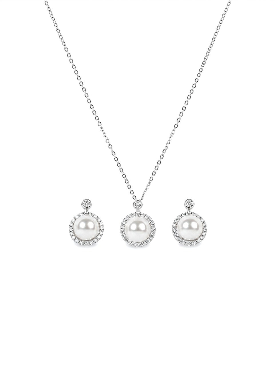 Silver Round Halo Necklace and Earring Set