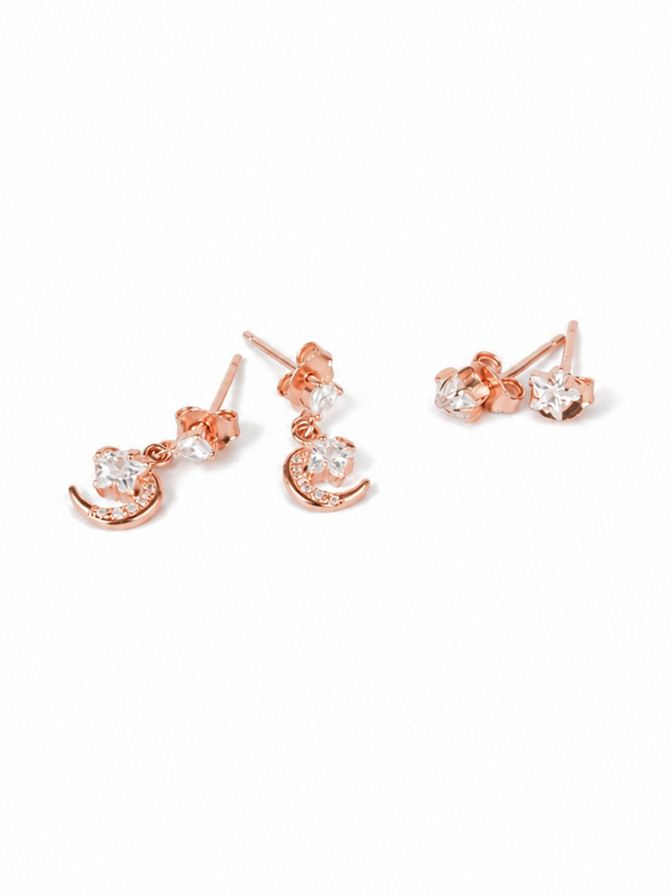 Rose Gold Star and Moon Dangle Earrings