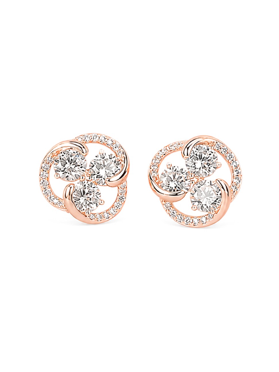 Rose Gold Round Halo Stud Earrings