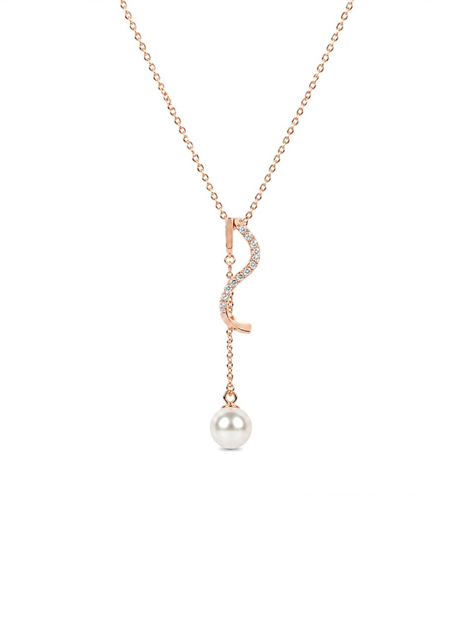 Rose Gold Curved Pearl Drop Necklace