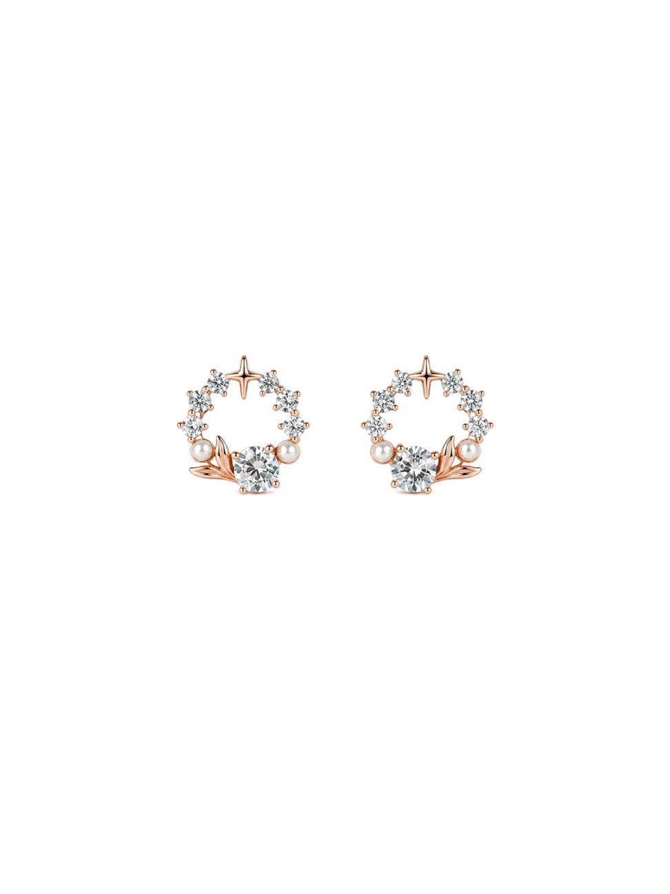 Rose Gold Floral Crystal Stud Earrings