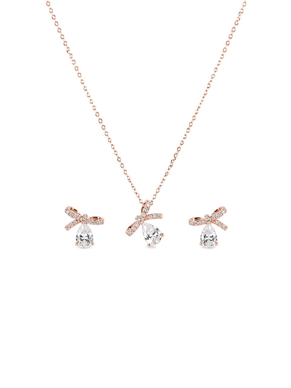 Rose Gold Bow Ribbon Necklace and Earring Set