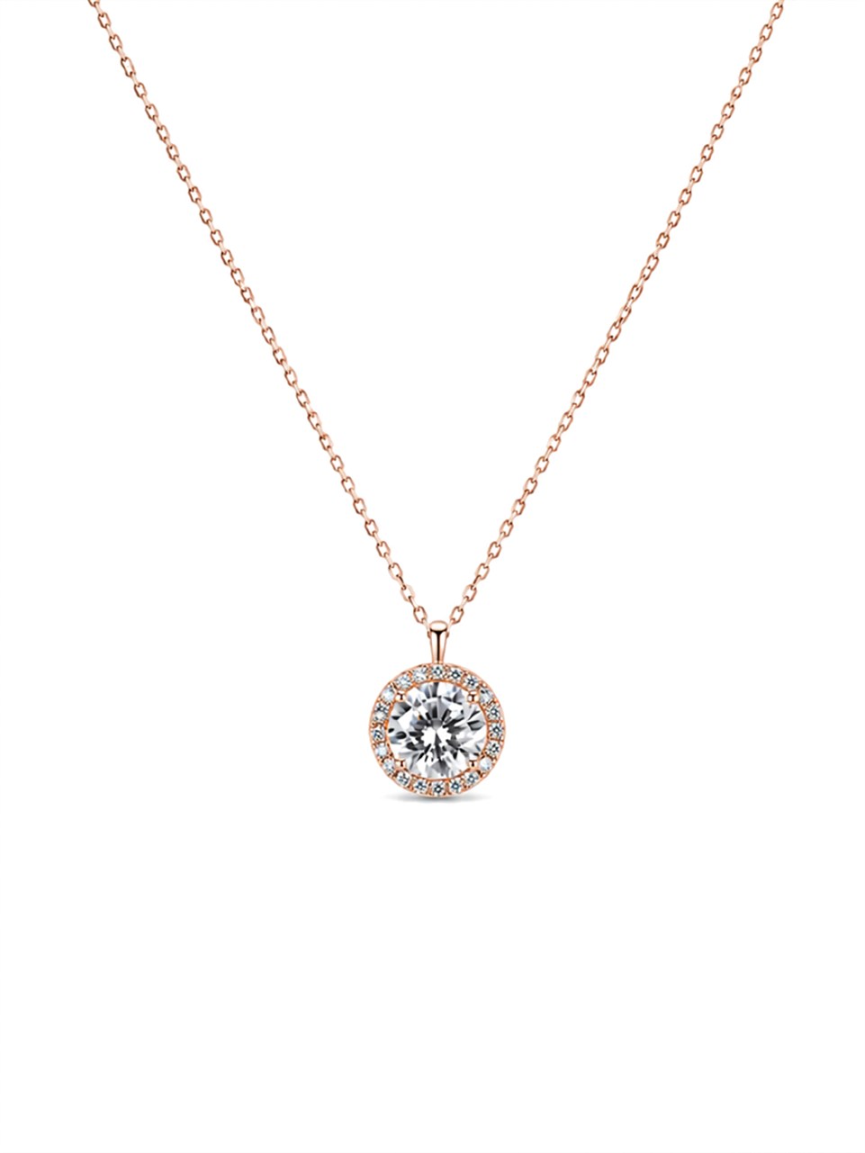 Rose Gold Round Halo Pendant Necklace