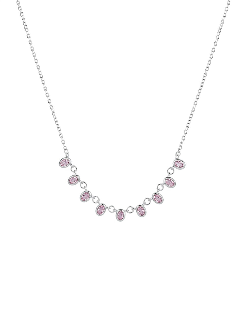Silver Pink Stone Cluster Necklace