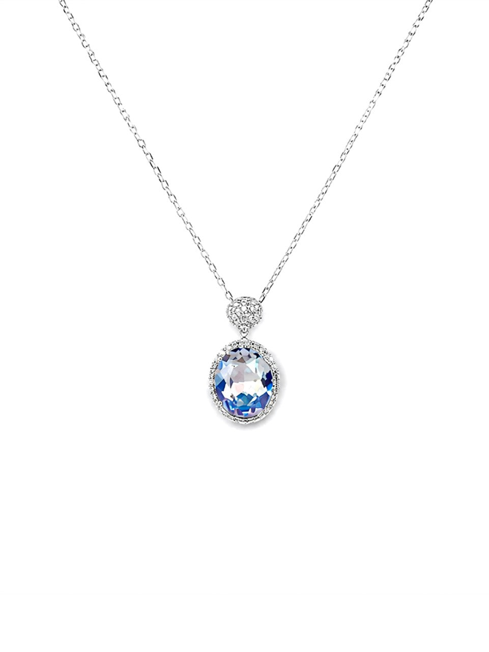 Silver Oval Blue Gemstone Necklace