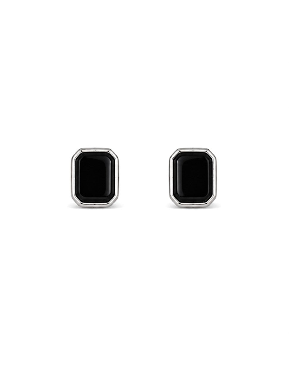 Silver Black Onyx Stud Earrings
