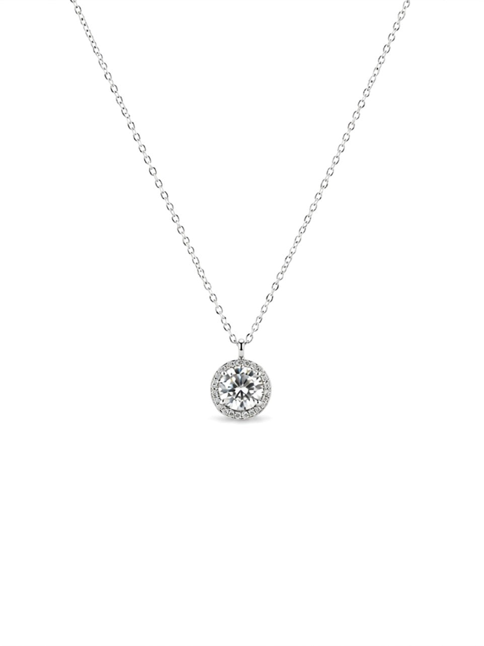 Silver Round Halo Pendant Necklace