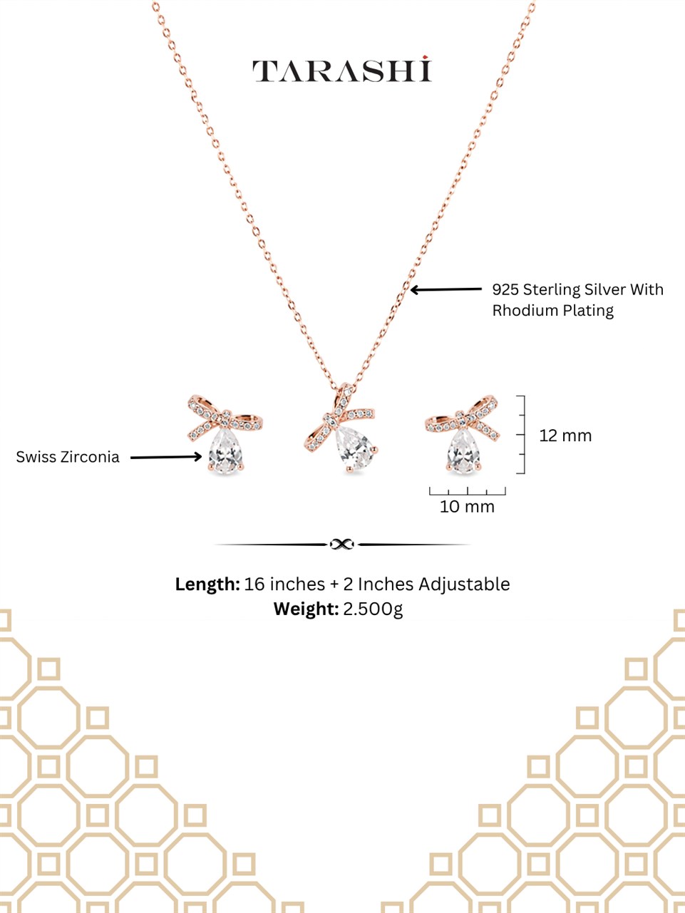 Rose Gold Bow Ribbon Necklace and Earring Set