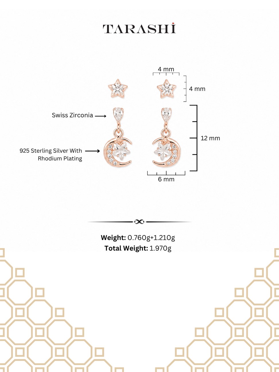 Rose Gold Star and Moon Dangle Earrings