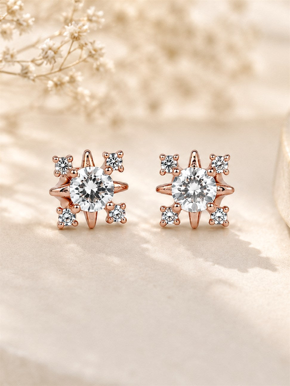 Rose Gold CZ Huggie Hoops