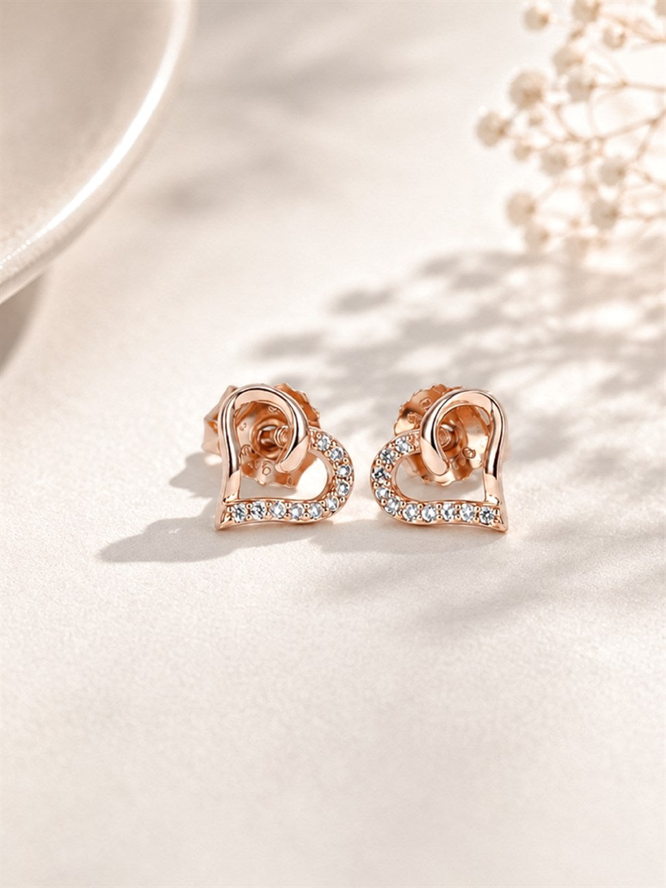 Rose Gold Open Heart Stud Earrings