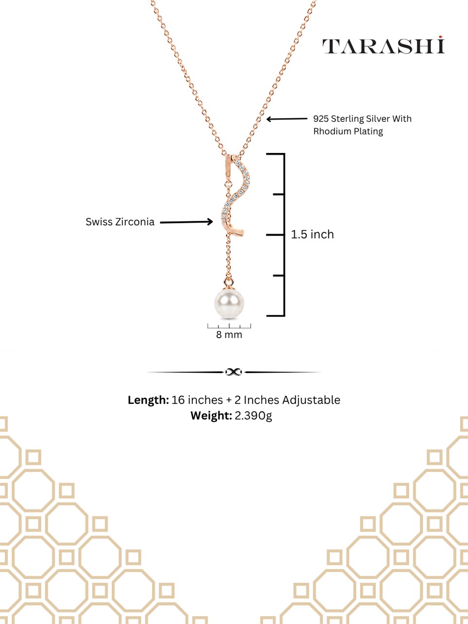 Rose Gold Curved Pearl Drop Necklace