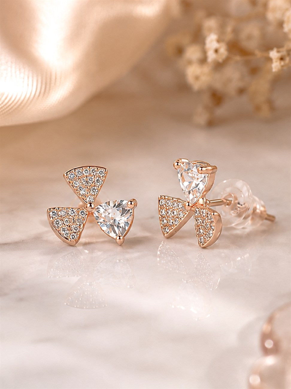 Rose Gold Floral Stud Earrings