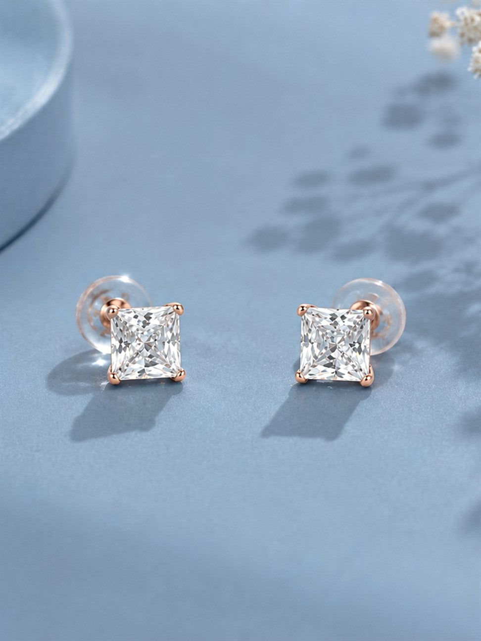 Rose Gold Square Crystal Stud Earrings