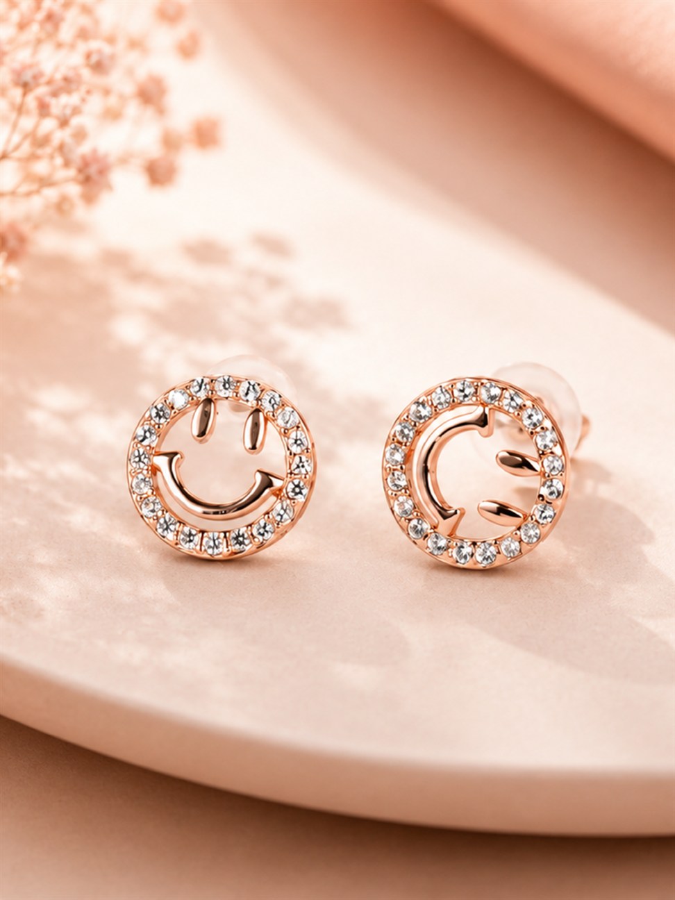 Rose Gold Smiley Face Stud Earrings