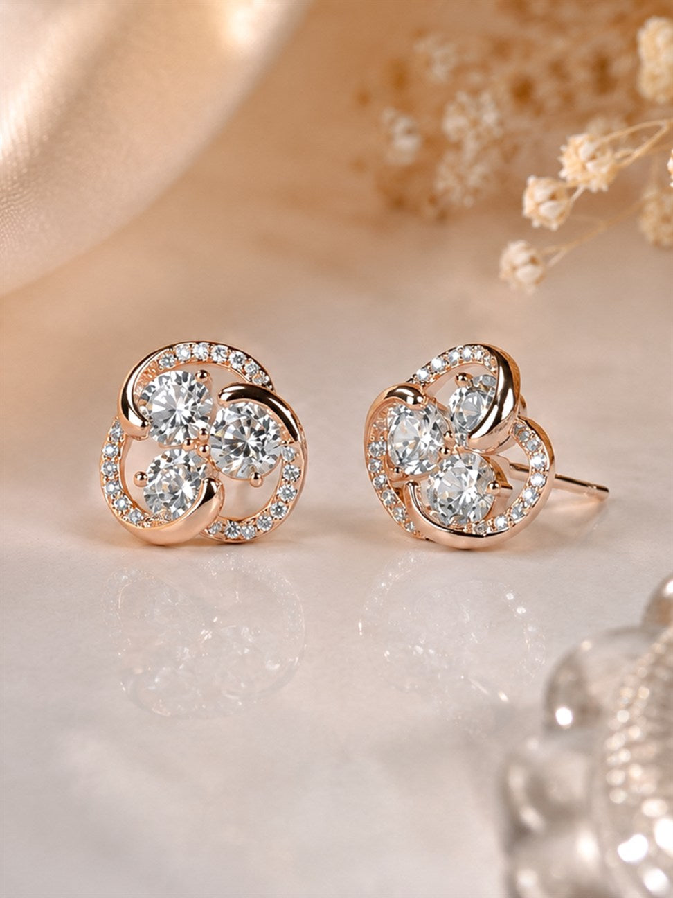 Rose Gold Round Halo Stud Earrings
