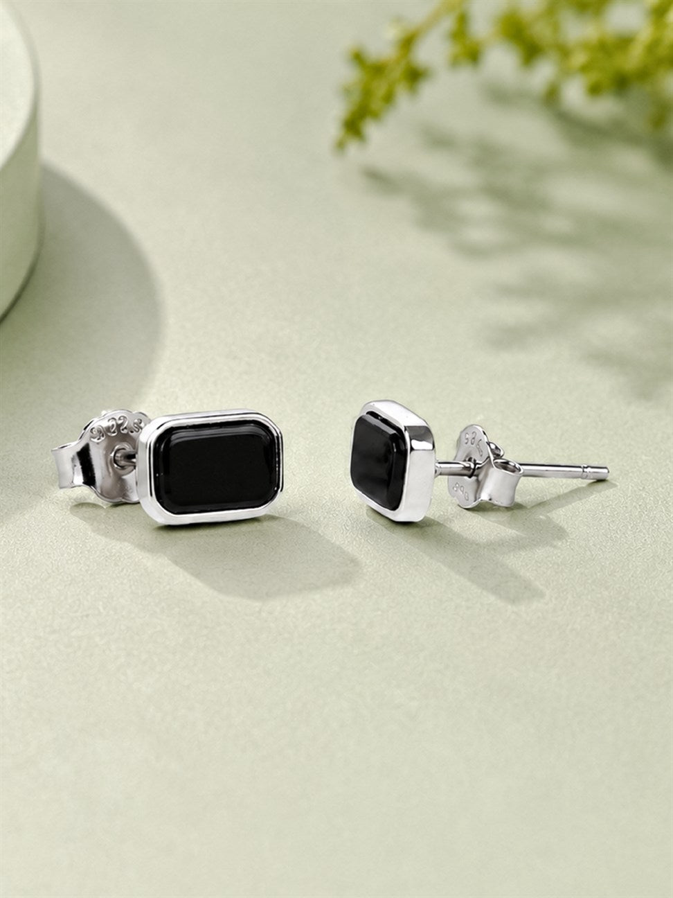 Silver Black Onyx Stud Earrings