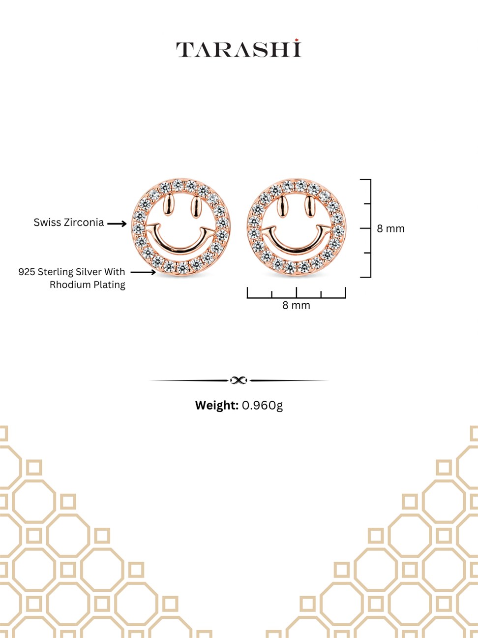 Rose Gold Smiley Face Stud Earrings
