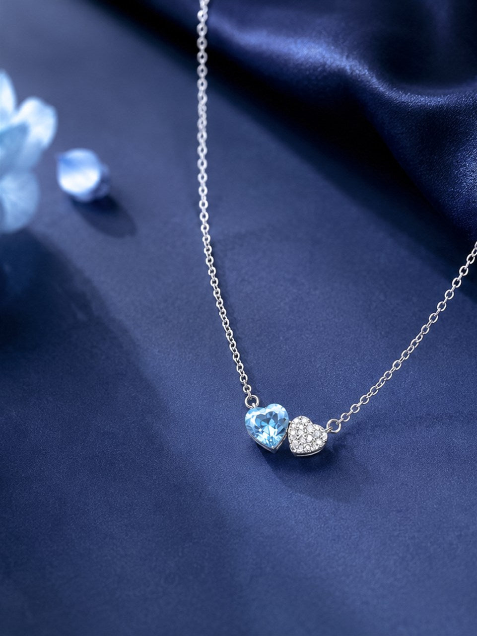 Silver Blue Heart Pendant Necklace