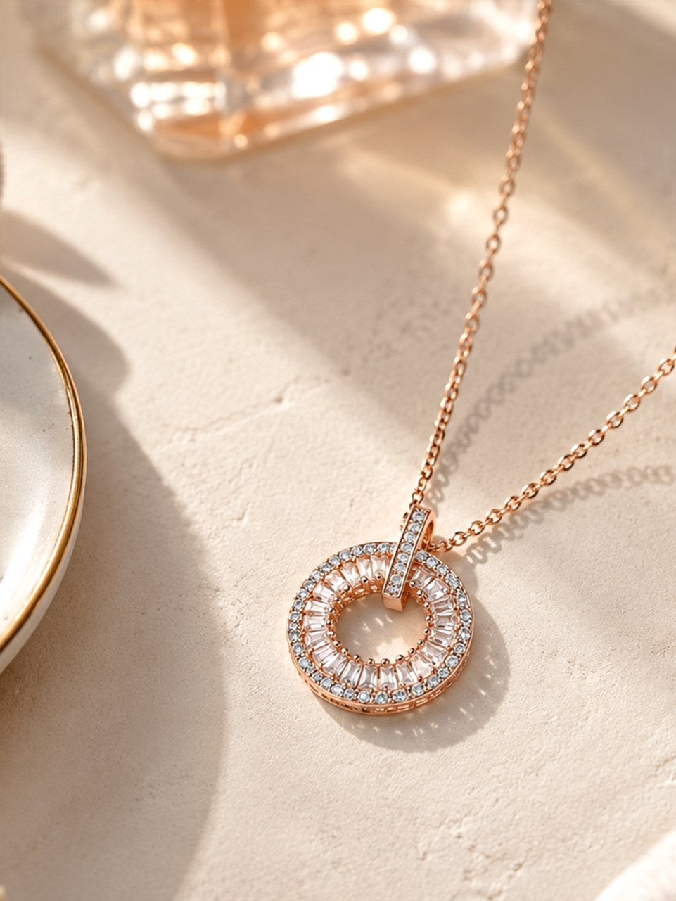 Rose Gold Open Circle Diamond Necklace