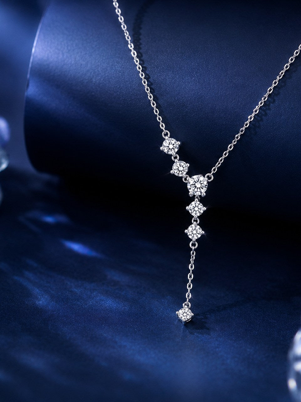 Silver Crystal Lariat Necklace