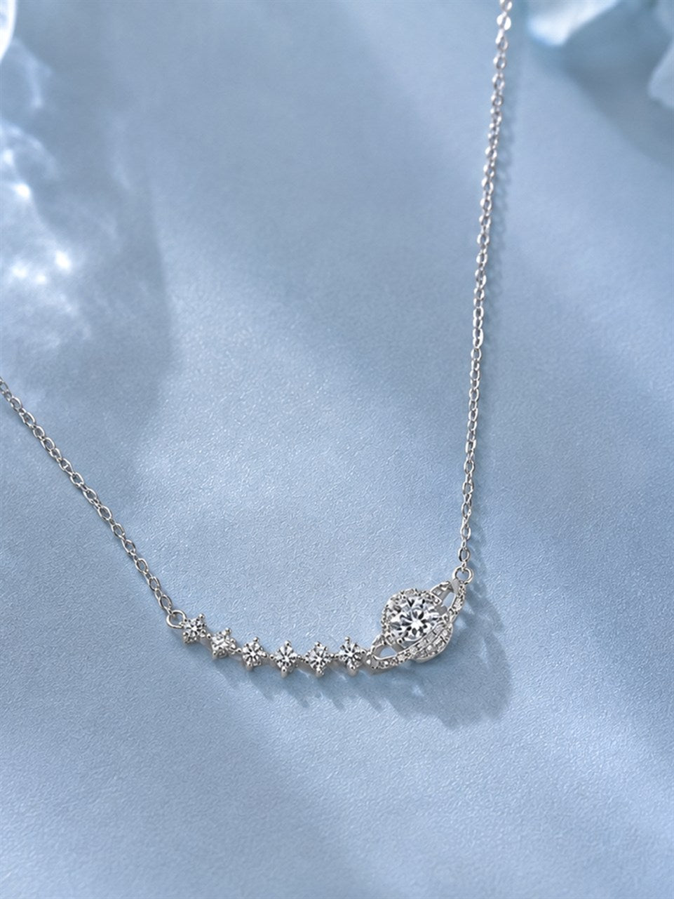 Silver Curved Bar Pendant Necklace
