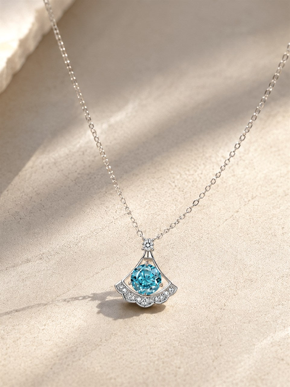 Silver Halo Blue Gemstone Necklace