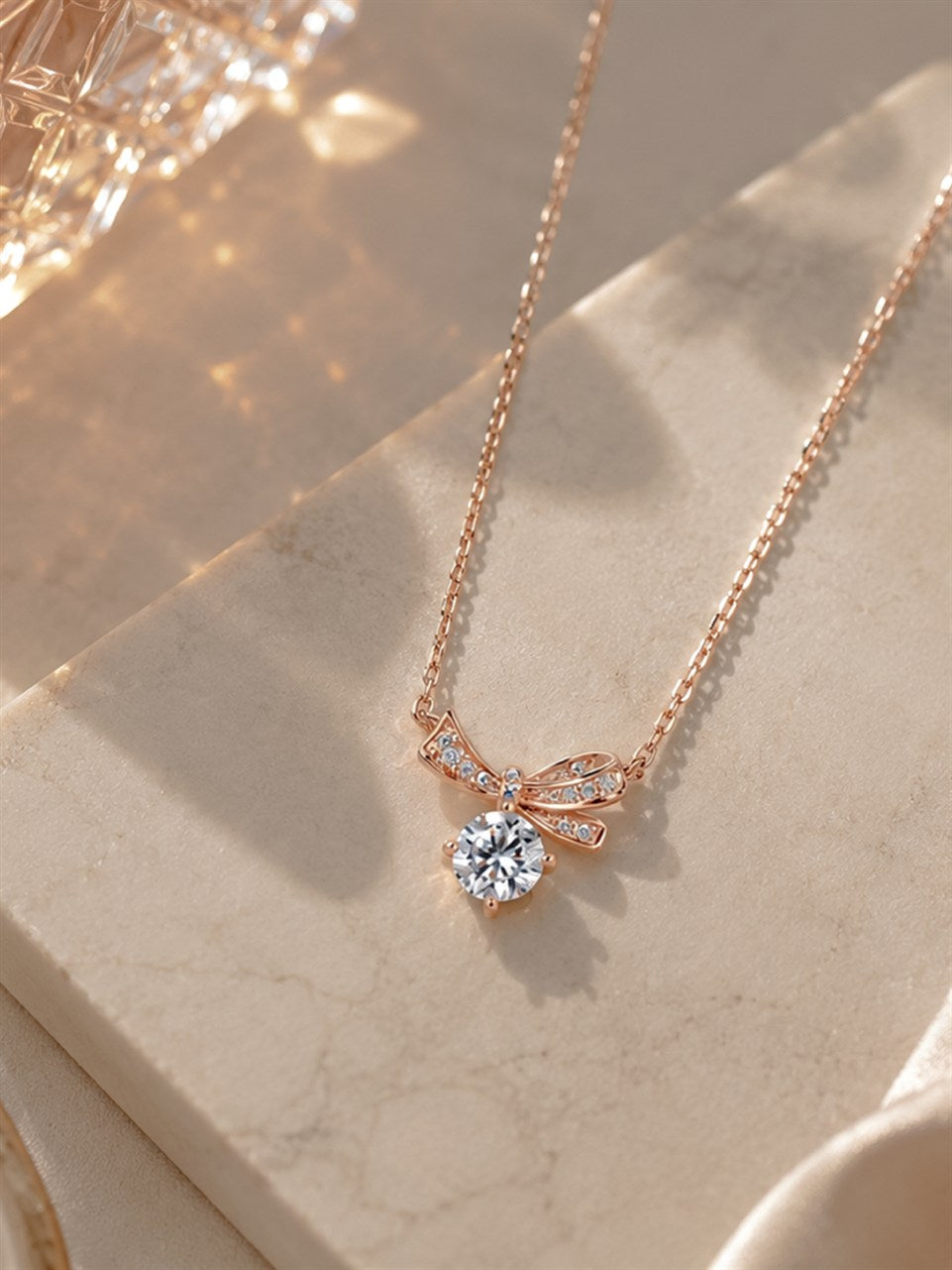 Rose Gold Bow Ribbon Necklace