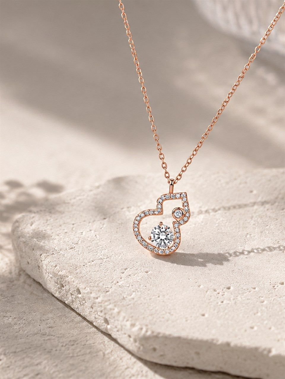 Rose Gold Heart and Moon Necklace