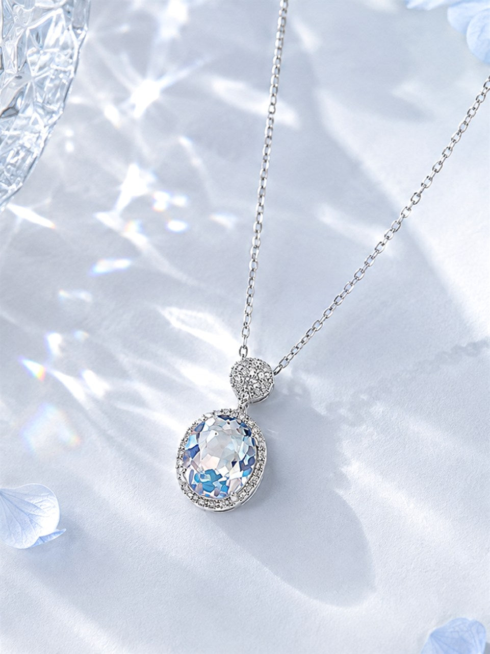 Silver Oval Blue Gemstone Necklace