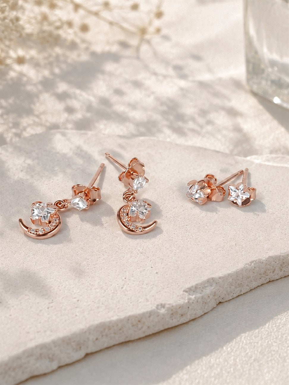Rose Gold Star and Moon Dangle Earrings