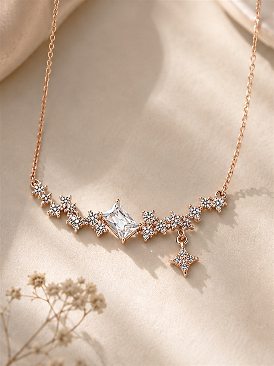 Rose Gold Starburst Cluster Necklace