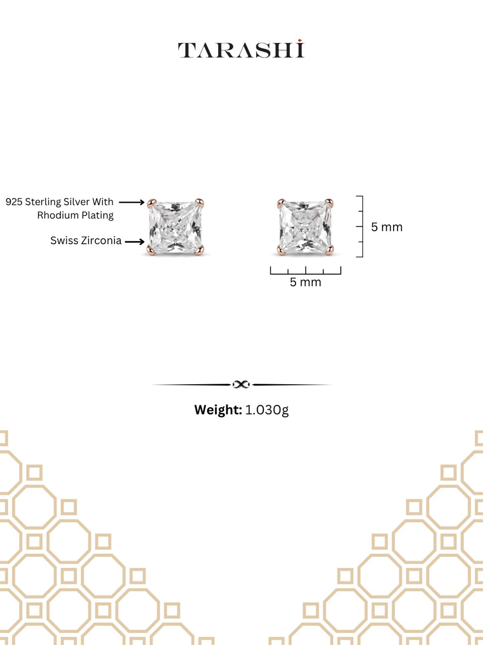 Rose Gold Square Crystal Stud Earrings