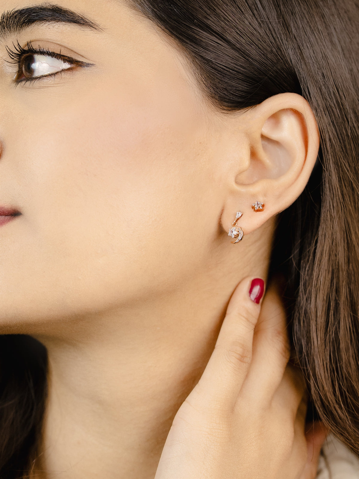 Rose Gold Star and Moon Dangle Earrings