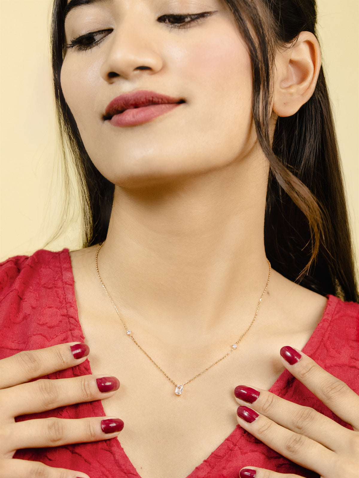 Rose Gold Kite-Shaped Crystal Necklace